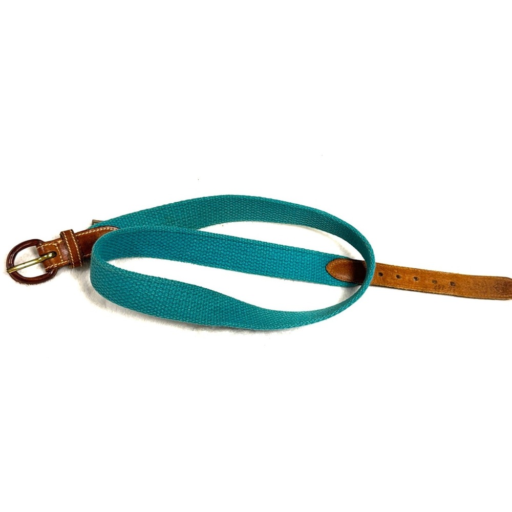 Vintage Trafalgar Buckle Belt Sz 30 Green Canvas Leather Detail Made USA Preppy